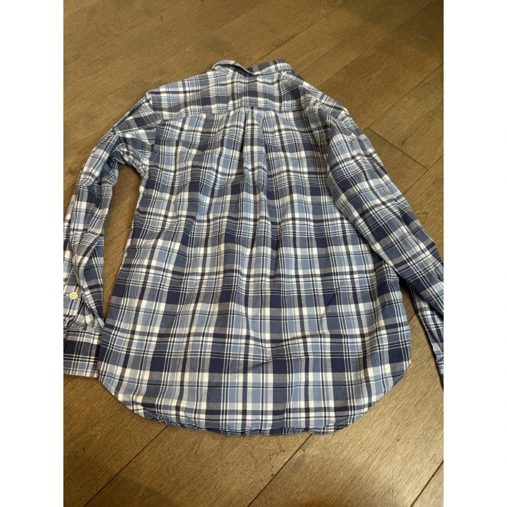 Ralph Lauren Shirt Boys Medium 10-12 Blue Plaid Long Sleeve Button Down Collared